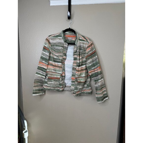 Chico's Women's Striped Jacket size 1-Medium long sleeve collared lightweight - Picture 1 of 6